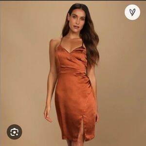 Elegant Rust Satin Dress